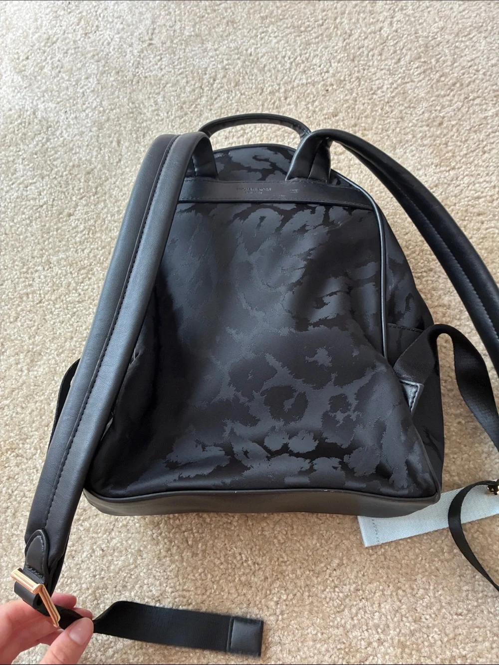 Michael Kors Black Patterned Jet Set Backpack with Gold Hardware